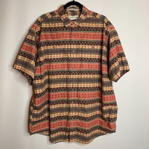 VTG Orvis Fly Fishing Aztec Southwest Design Short Sleeve Button Up Mens XL